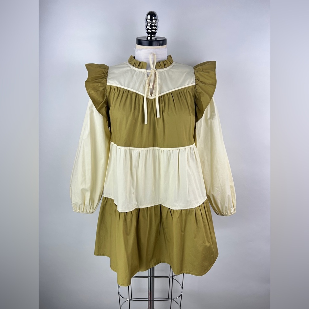 💚 3160. Babydoll Tiered Color Block Mini Dress
